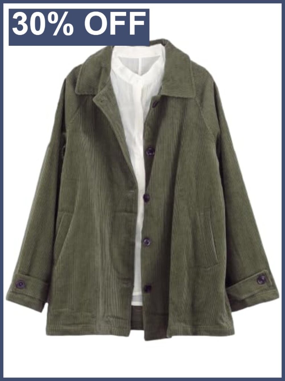 Women's Corduroy Button Down Jacket Long Sleeve Loose Fit Casual Coat with